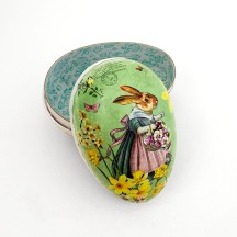 3-1/2" Green Pretty Mrs. Bunny Papier Mache Easter Egg Container ~ Germany